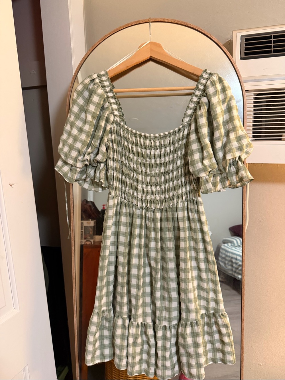 Princess Polly Green and White Gingham Smocked Mini Dress